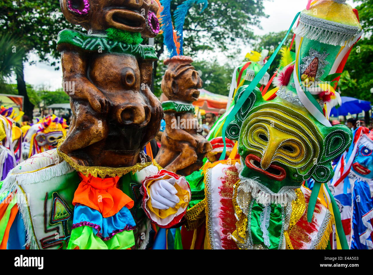 Colourful dressed participants in the Carneval (Carnival) in Santo Domingo, Dominican Republic, West Indies, Caribbean Stock Photo