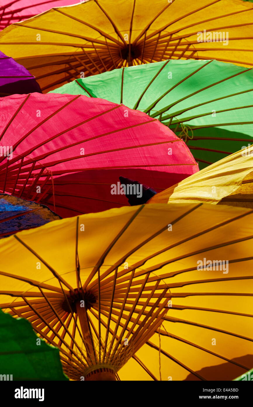Umbrellas at Borsang Handicraft Village, Chiang Mai, Thailand, Southeast Asia, Asia Stock Photo