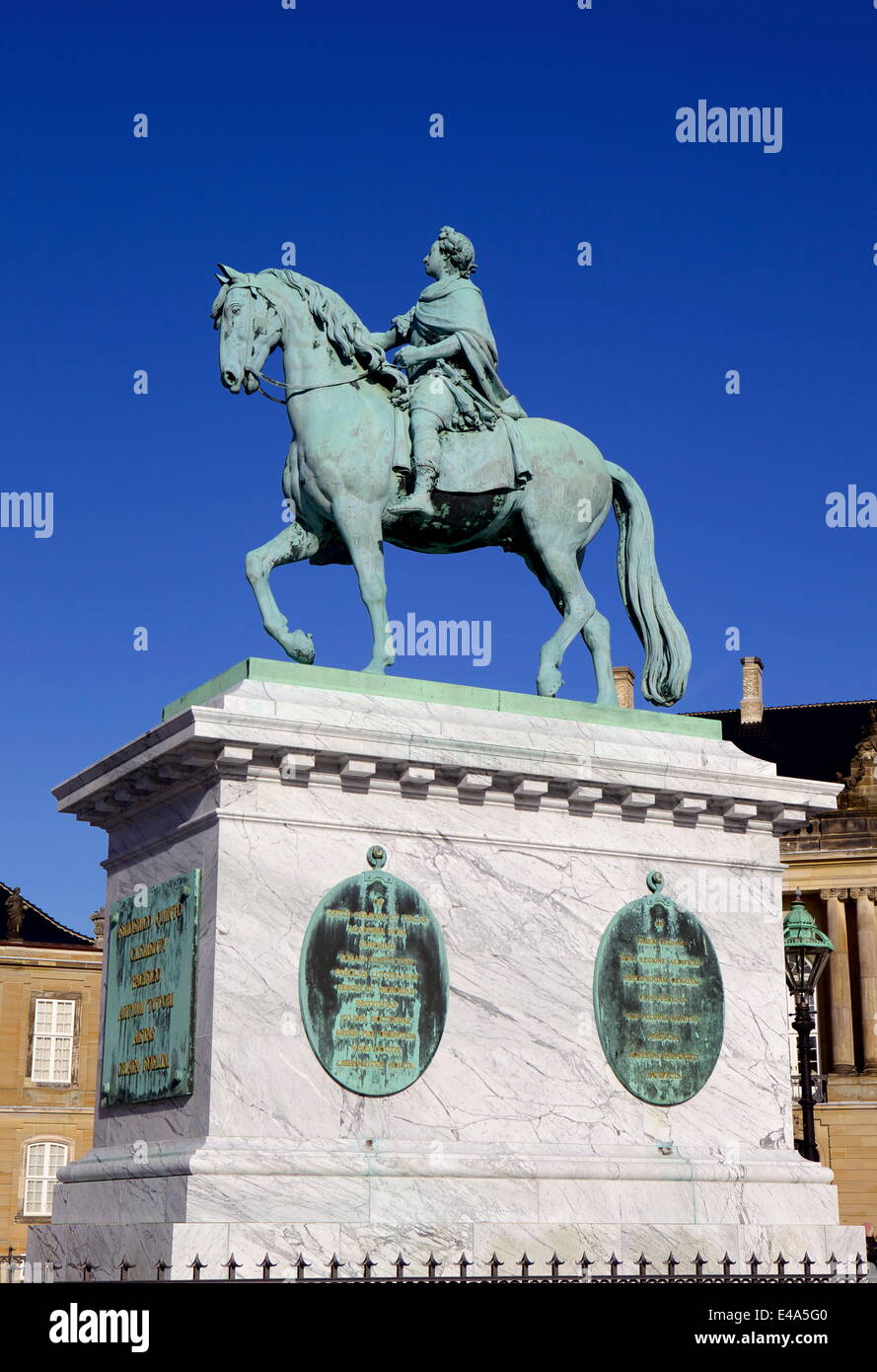 Statue of King Frederick V in Amalienborg Palace courtyard in Copenhagen, Denmark, Scandinavia, Europe Stock Photo