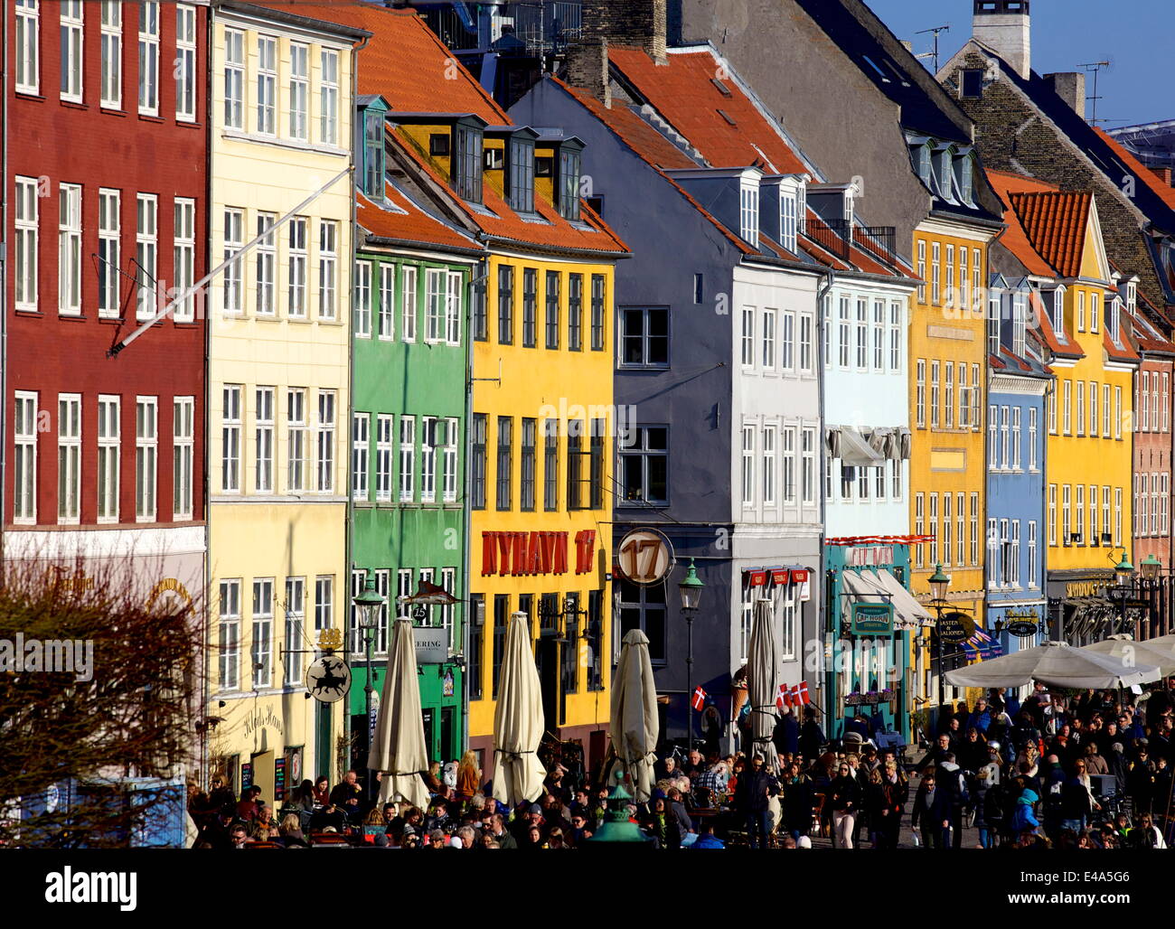 Nyhavn (New Harbour), busy restaurant and bar area, Copenhagen, Denmark, Scandinavia, Europe Stock Photo