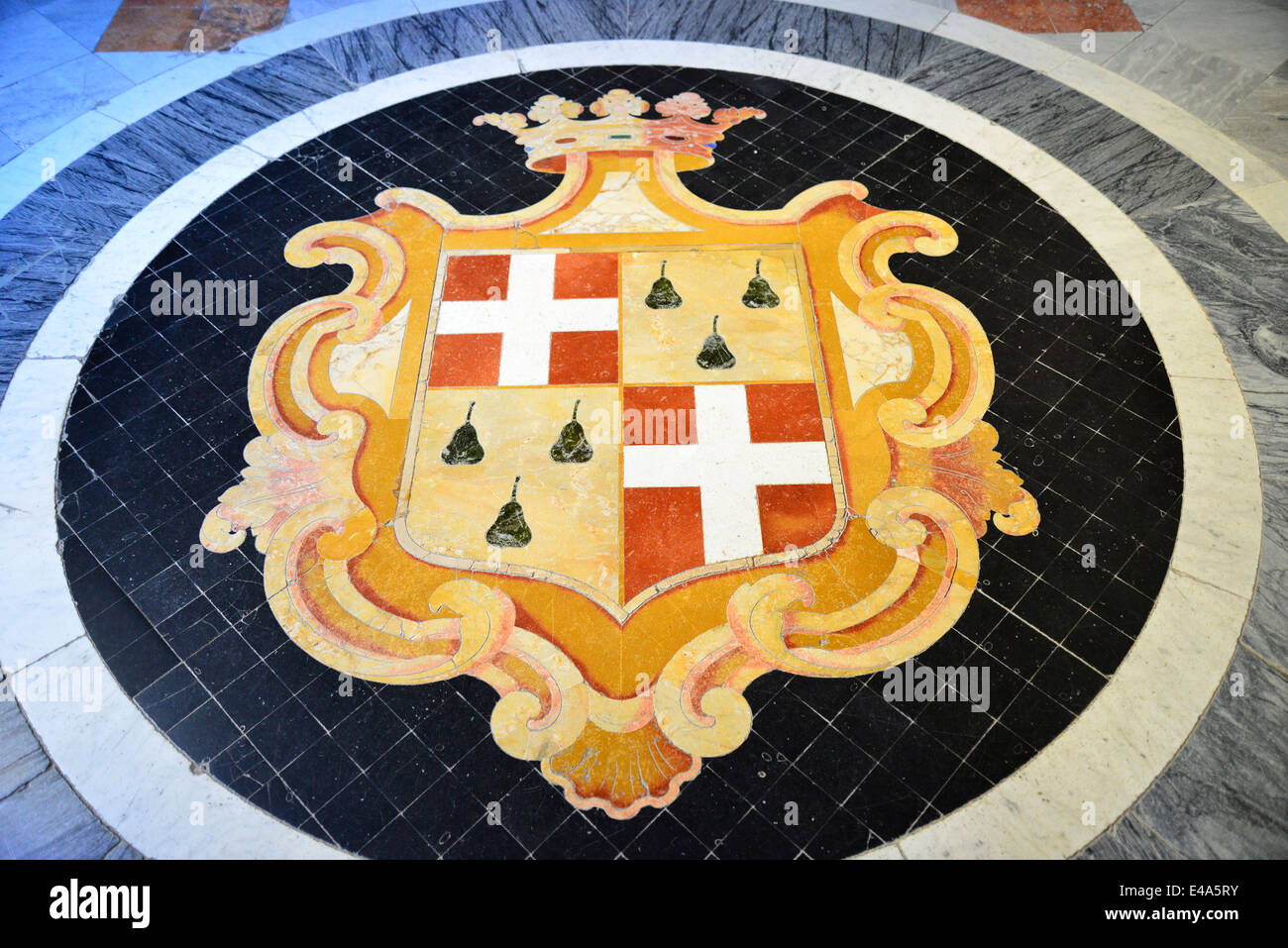 Crest on hallway floor, Grand Master's Palace, Valletta (Il-Belt Valletta), Southern Harbour District, Malta Xlokk Region, Malta Stock Photo