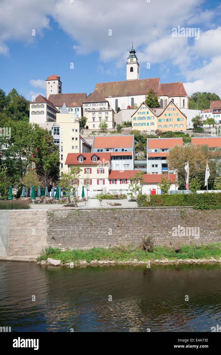 Old town, Dominican Monastery and Stiftskirche Heilig Kreuz church and Neckar River, Black Forest, Baden Wurttemberg, Germany Stock Photo