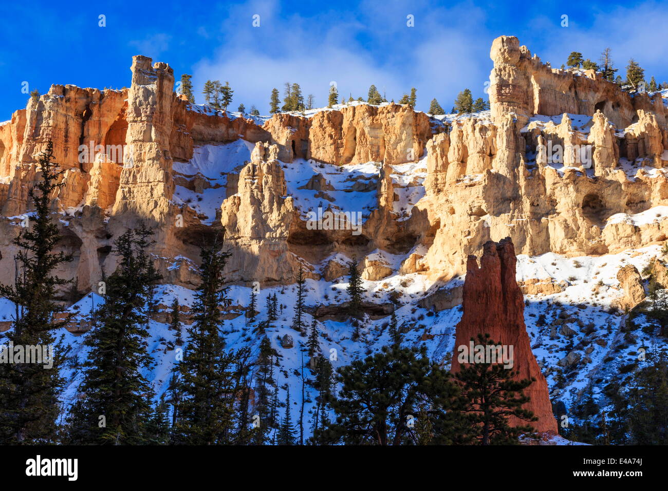 Snowy cliffs from Peekaboo Loop Trail, Bryce Canyon National Park, Utah, United States of America, North America Stock Photo