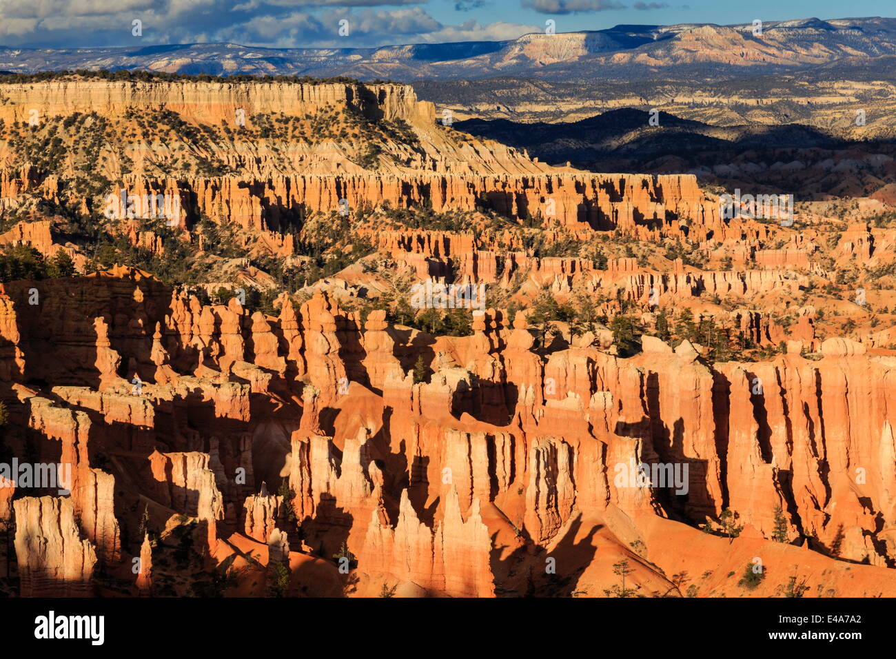 Late afternoon sun lights lines of hoodoos at Sunset Point, Bryce Canyon National Park, Utah, USA Stock Photo