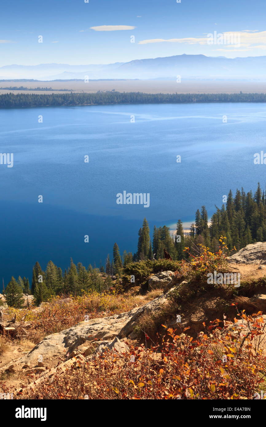 Jenny Lake from Inspiration Point on a clear autumn (fall) day, Grand Teton National Park, Wyoming, USA Stock Photo