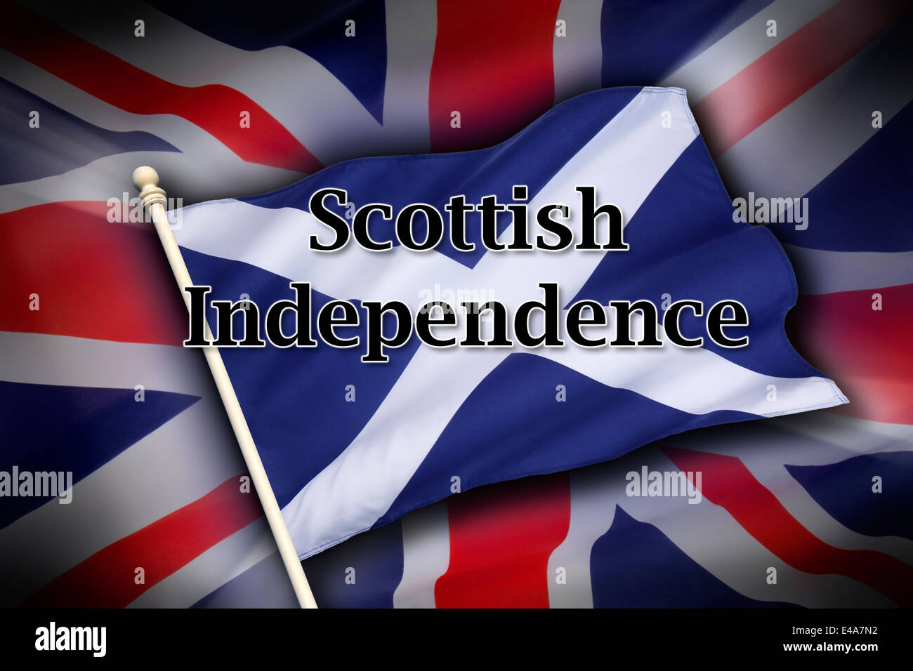The flag of the United Kingdom (The Union Flag) and the flag of Scotland - Scottish Independence Stock Photo
