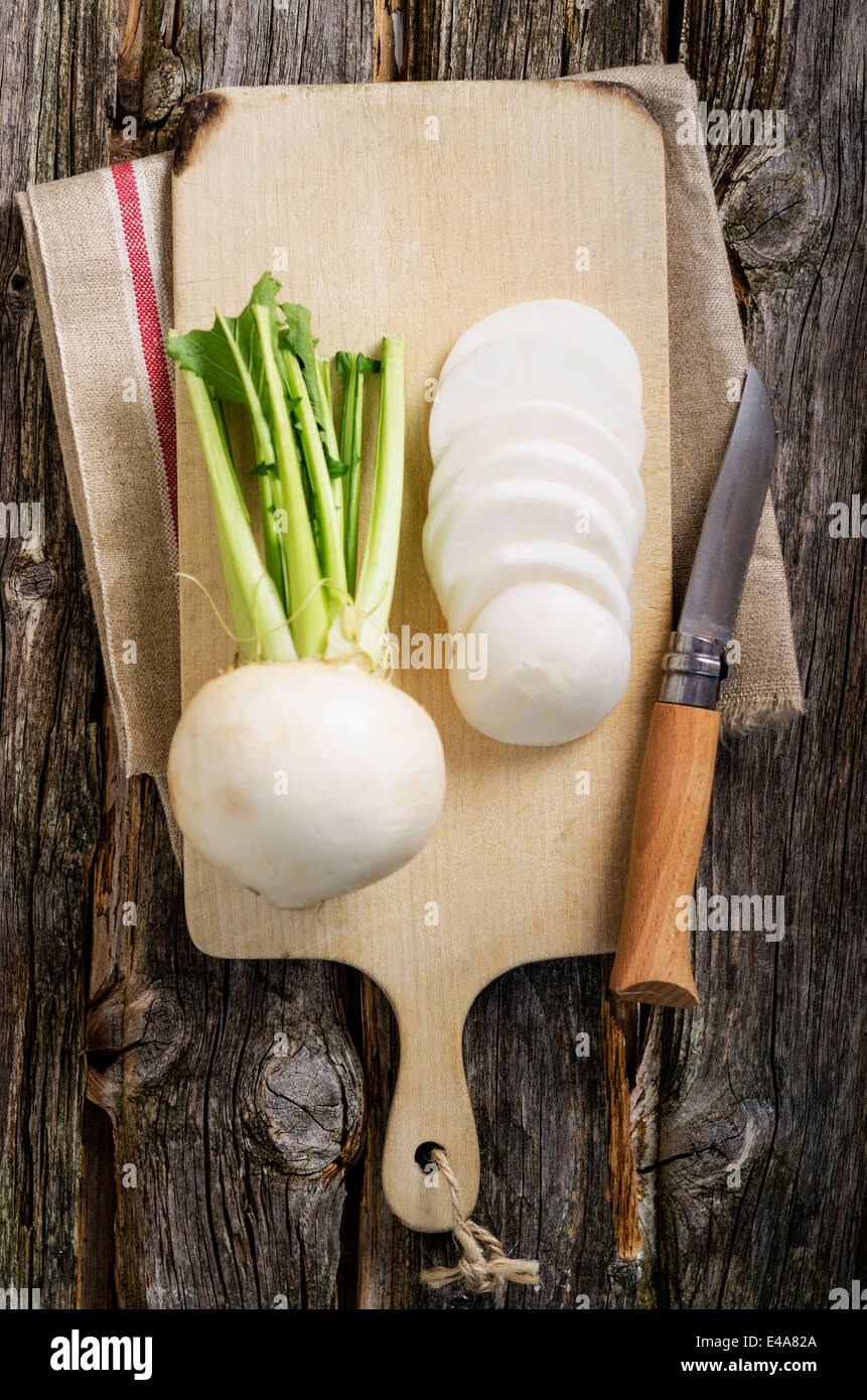 Whole and sliced turnips, Brassica rapa subsp. rapa var. majalis and
