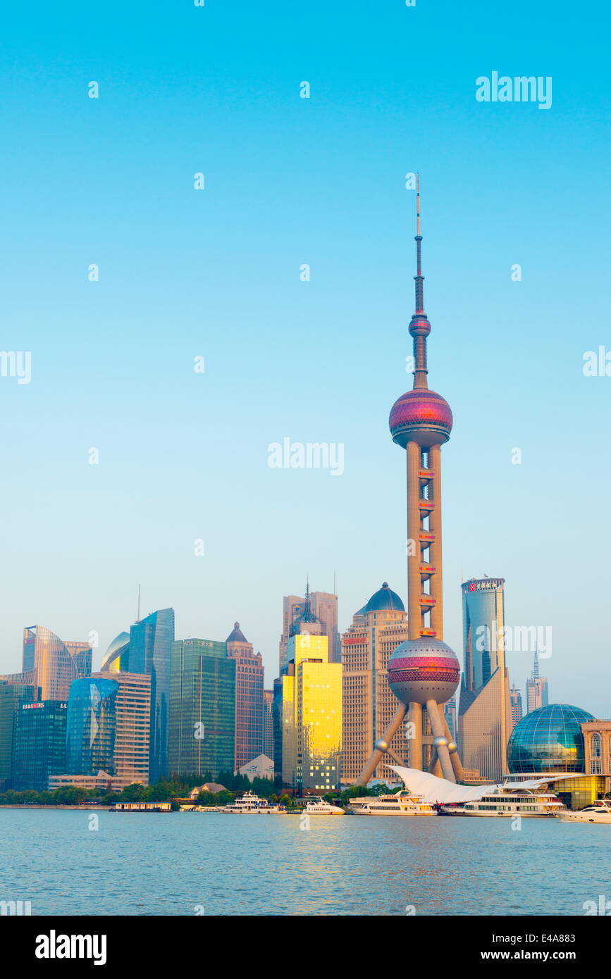Skyline of Pudong Financial District including Oriental Pearl Tower, across Huangpu River, Shanghai, China, Asia Stock Photo