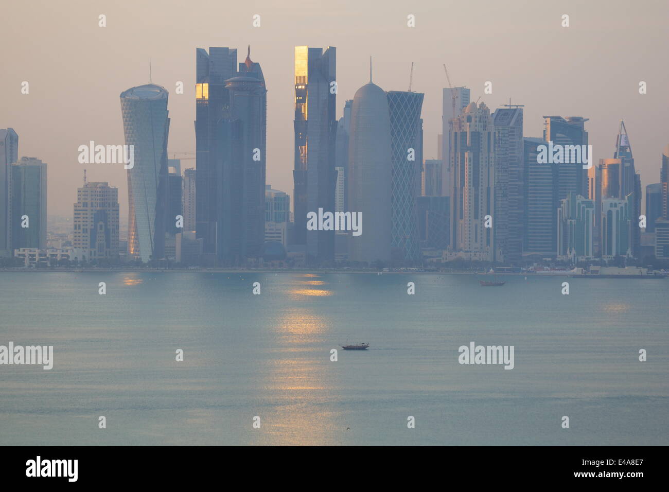 West Bay Central Financial District from East Bay District, Doha, Qatar, Middle East Stock Photo
