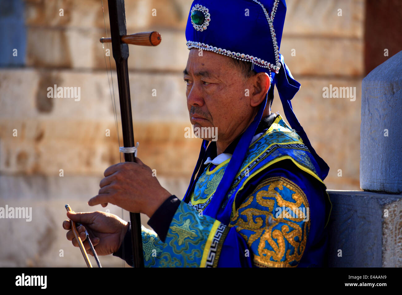 Old traditional Chinese musicians play in the Confucius temple in Yunnan province China Stock Photo