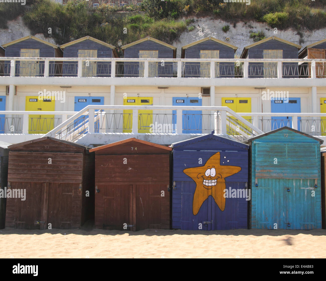 Colourful Beach Huts at Viking Bay Beach Broadstairs Kent Stock Photo