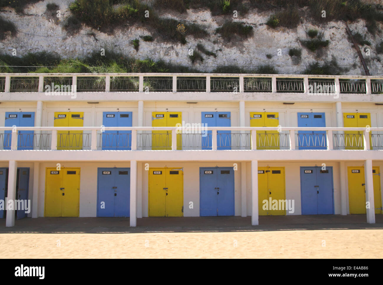 Colourful Beach Huts at Viking Bay Beach Broadstairs Kent Stock Photo