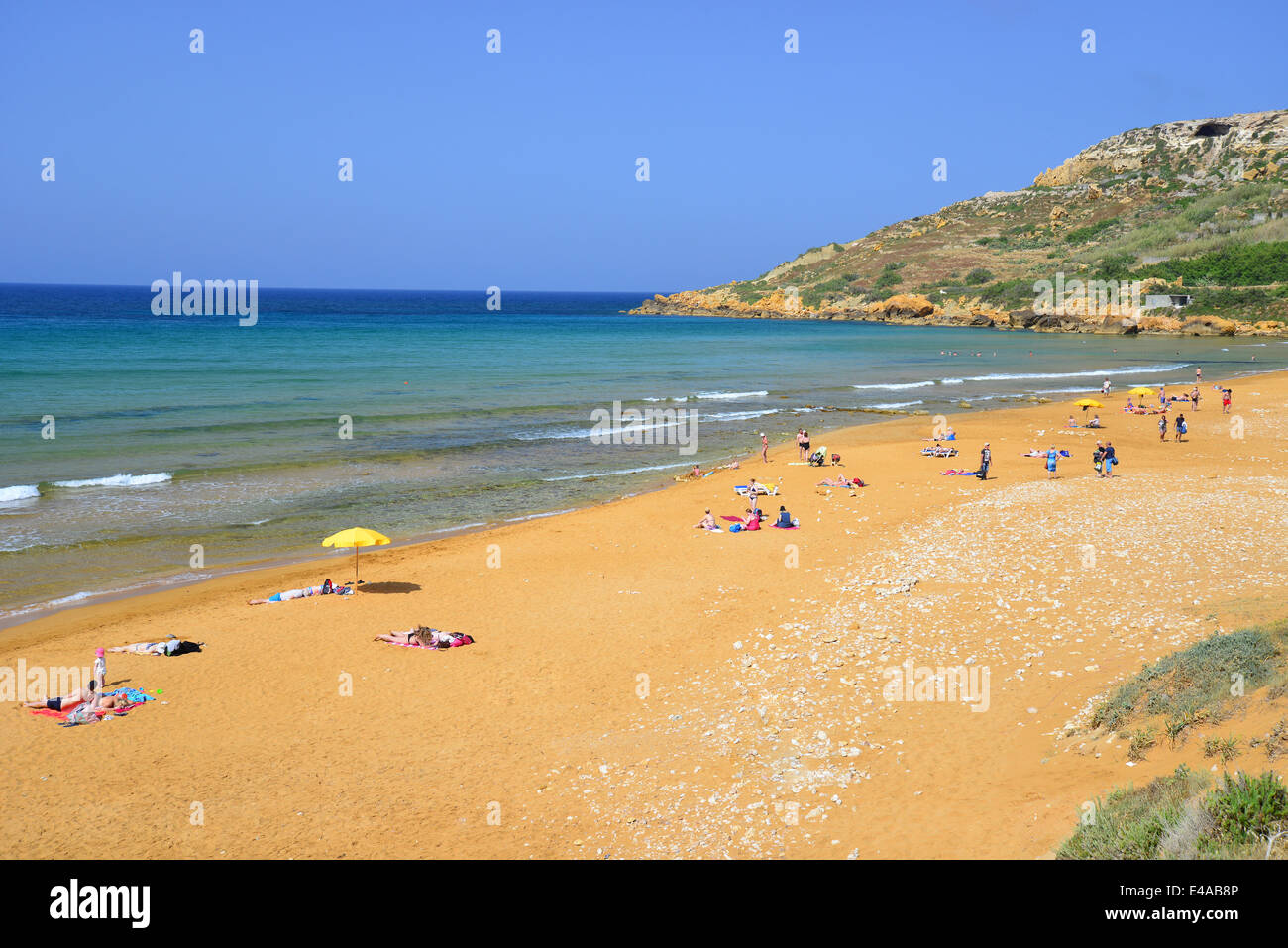 Sandy beach at Ramla Bay, Gozo (Għawdex), Gozo and Comino District, Gozo Region, Republic of Malta Stock Photo