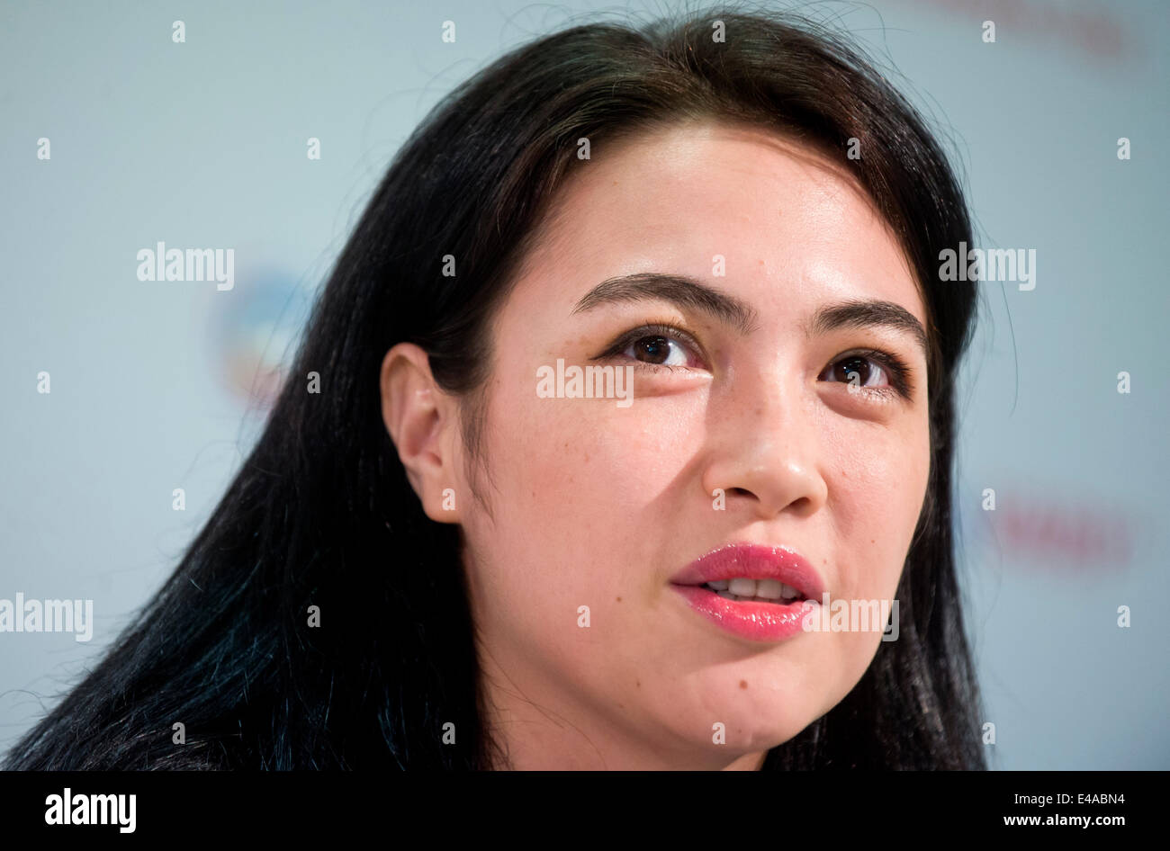 Actress Aynur Niyazova is seen during a presentation of FrenchKazakh
