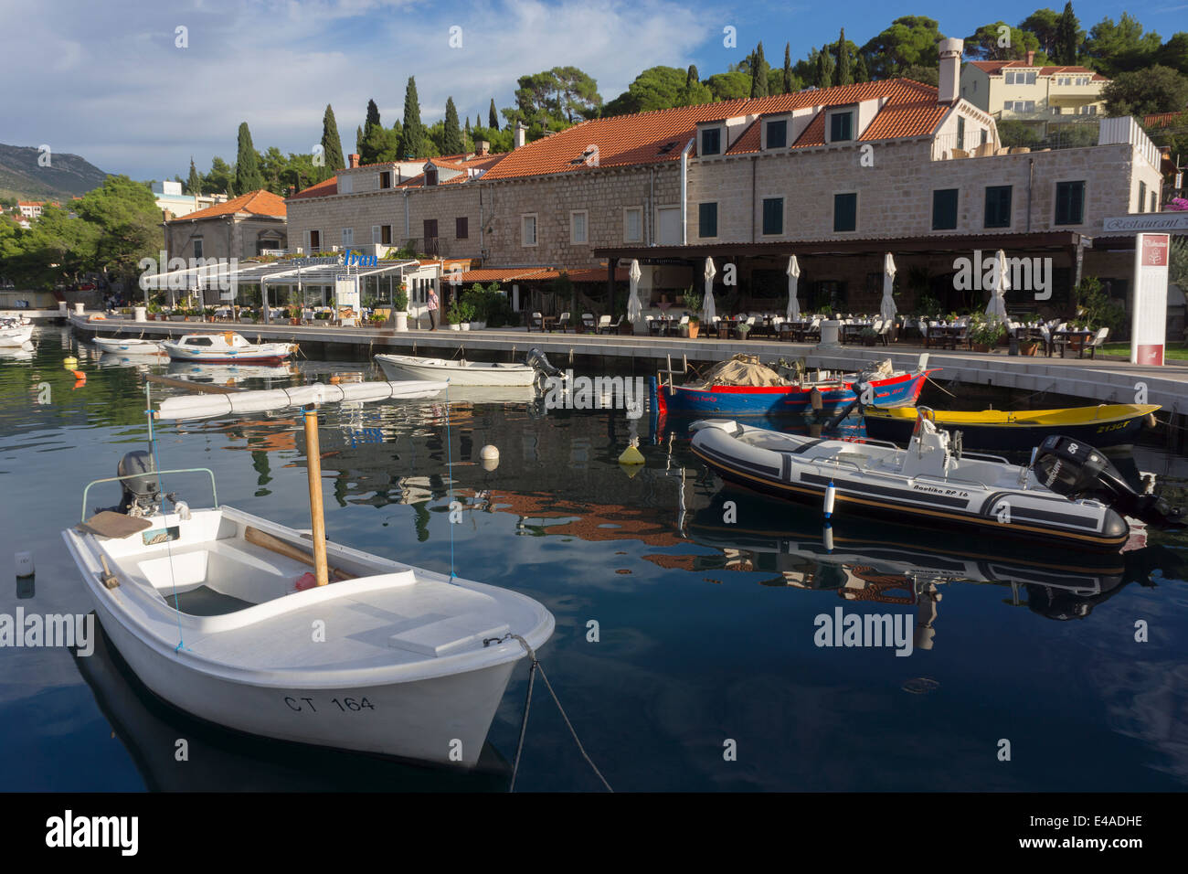 Croatia, Cavtat, Restaurants at harbor Stock Photo