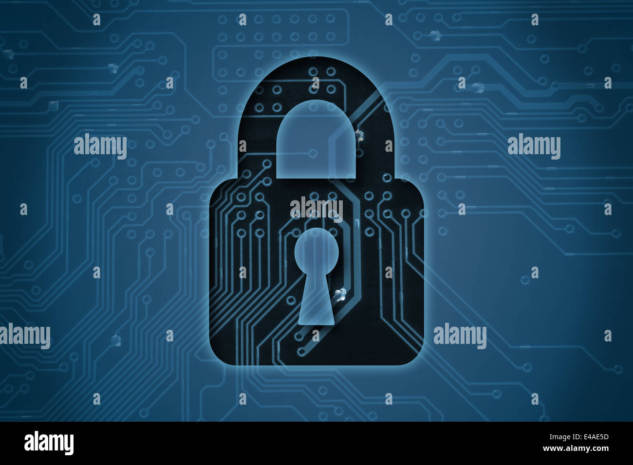 Closed lock on circuit background, security concept Stock Photo - Alamy