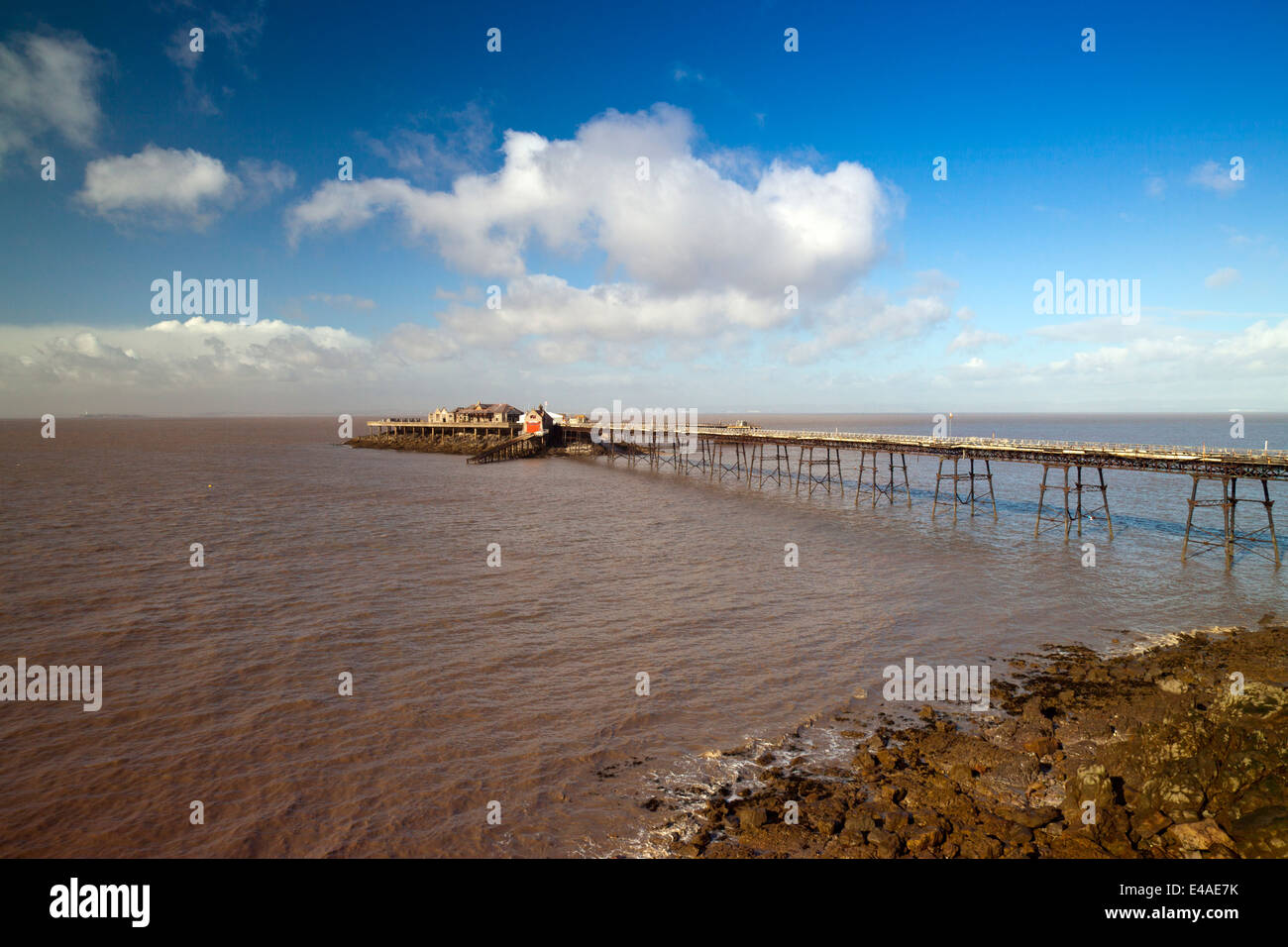 The derelict Birnbeck Island pier and Bristol Channel at Weston-super-Mare, North Somerset, England, UK Stock Photo