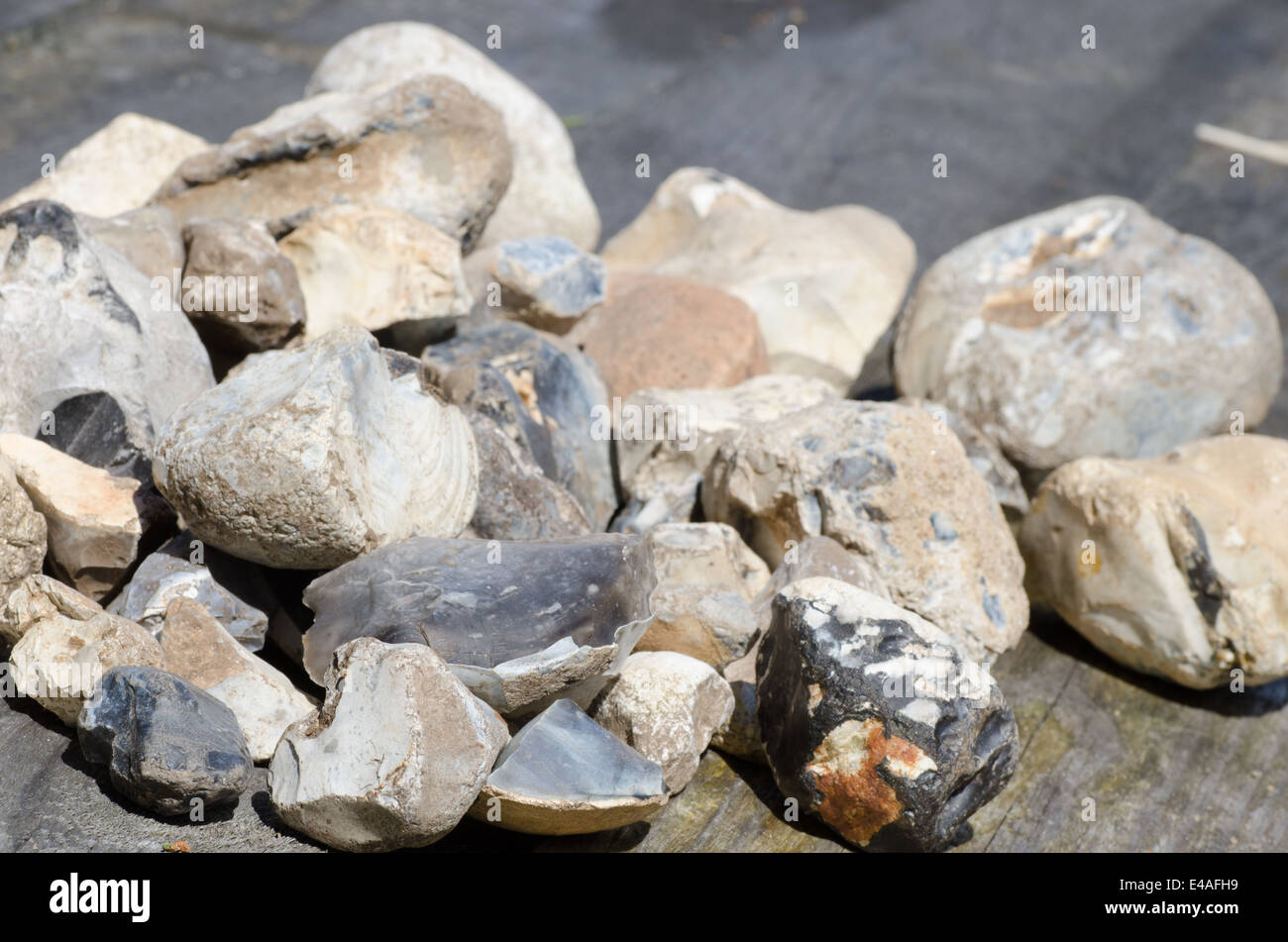 collection of flint stones on table Stock Photo Alamy