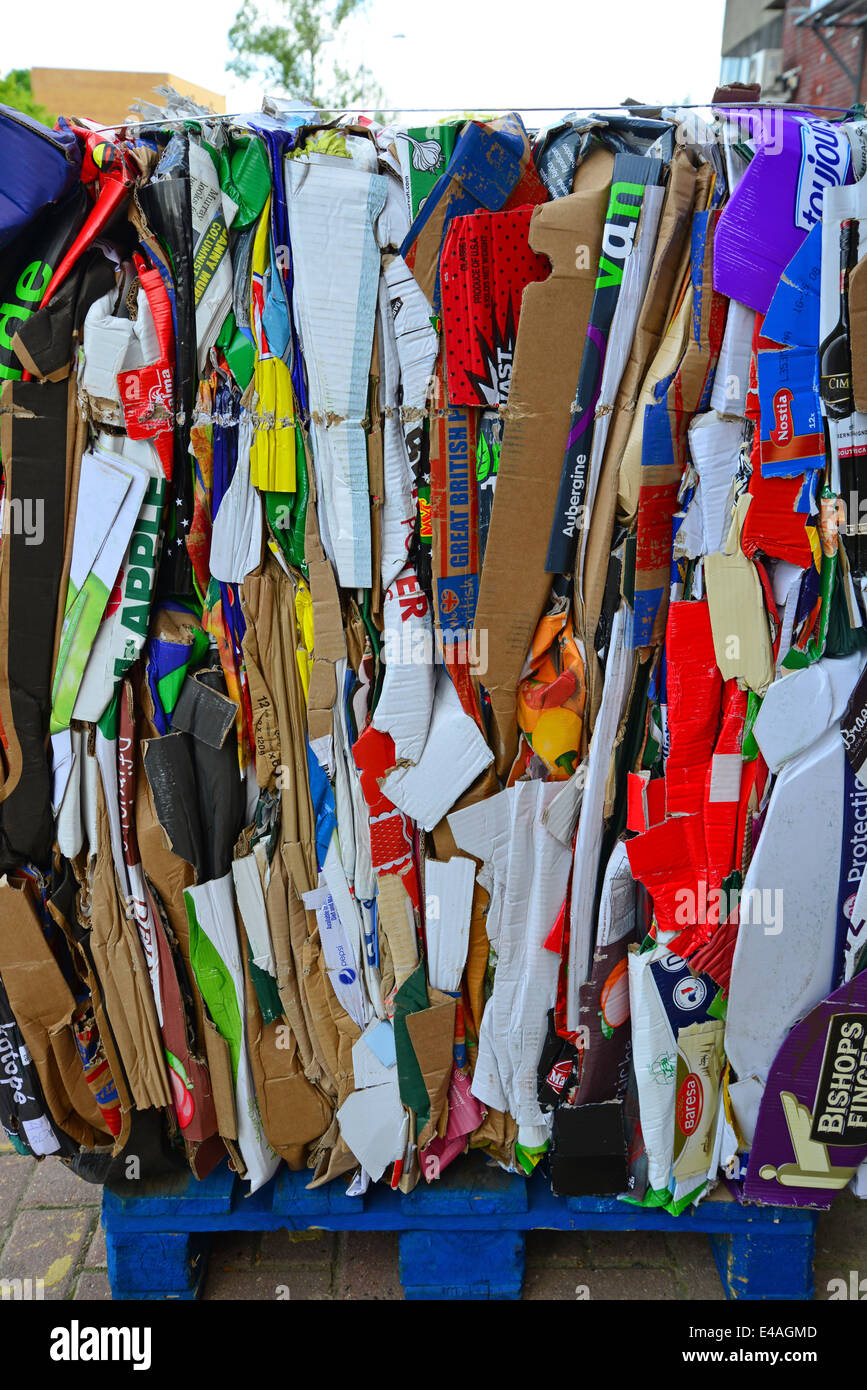 Cardboard boxes stacked for recycling, New Malden, Borough of Kingston