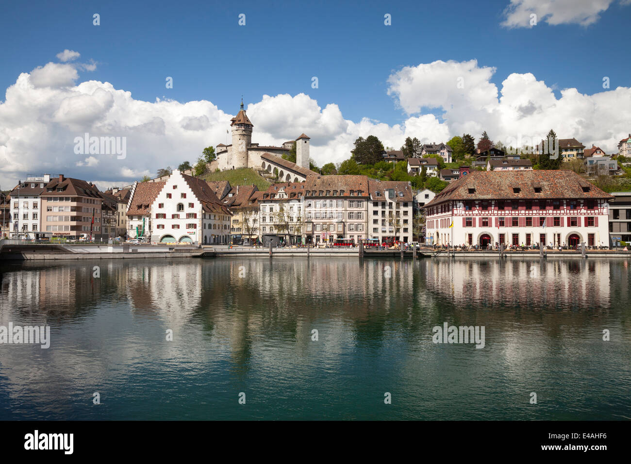 Switzerland, Canton of Schaffhausen, View of Schaffhausen with Munot Castle, High Rhine river Stock Photo