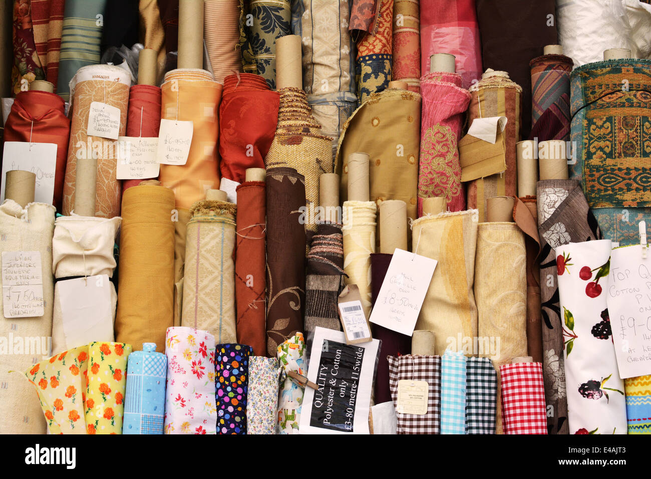 Textile market stall in Norwich, England Stock Photo