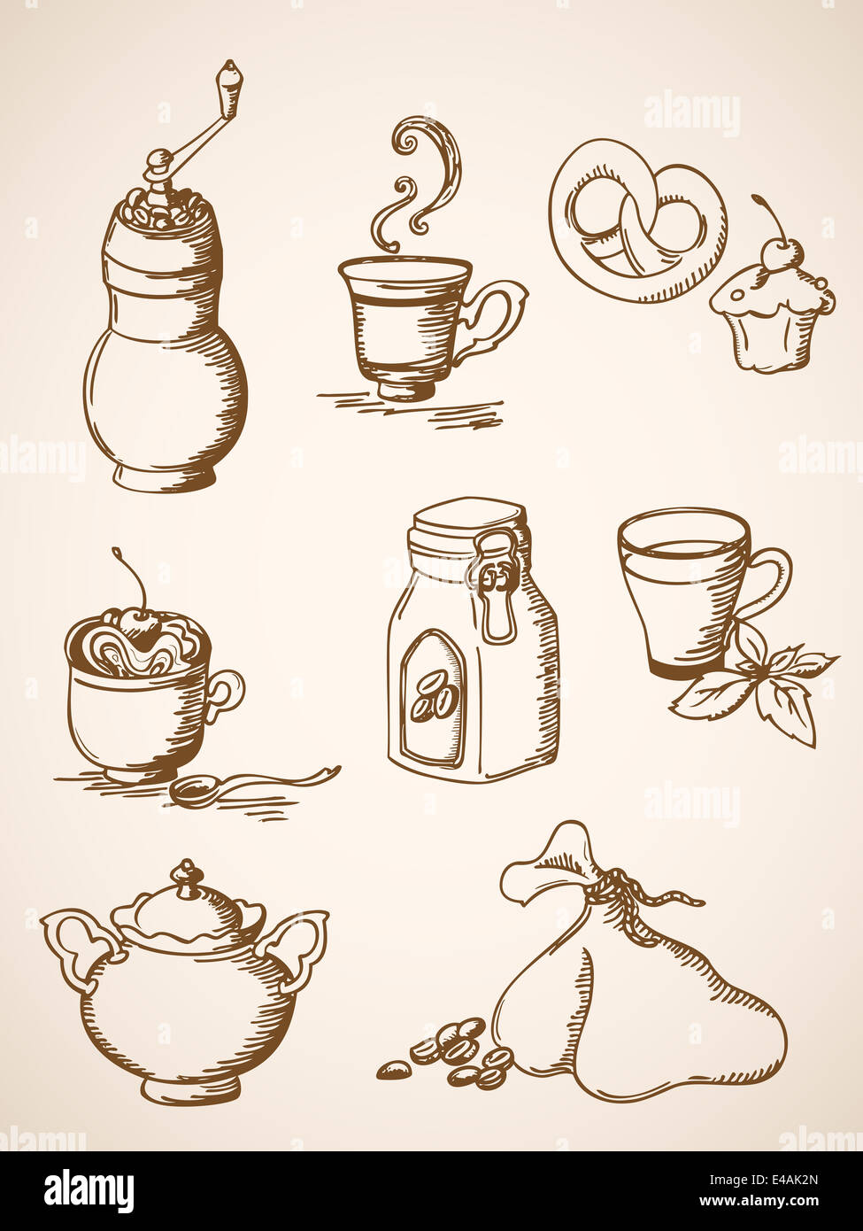 set of hand drawn coffee icons in retro style Stock Photo - Alamy