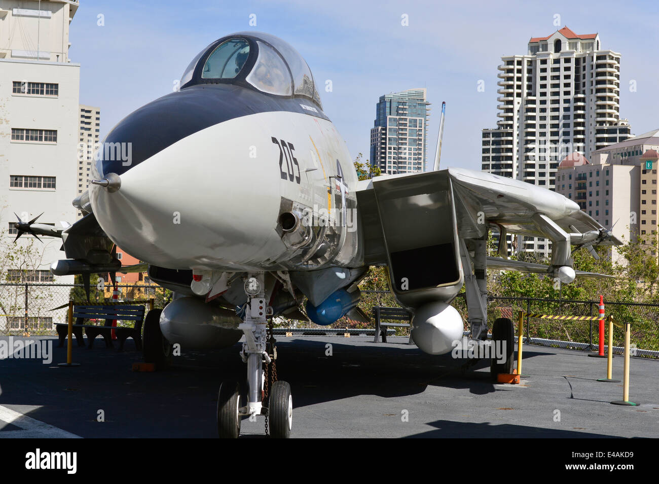 F-14 Tomcat on the Flight deck of USS Midway in San Diego harbour. Stock Photo