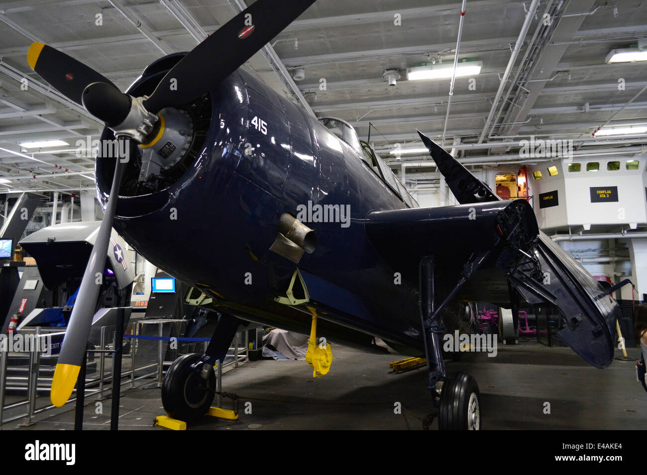 TBM Avenger in the Hanger deck of USS Midway in San Diego harbour. Stock Photo