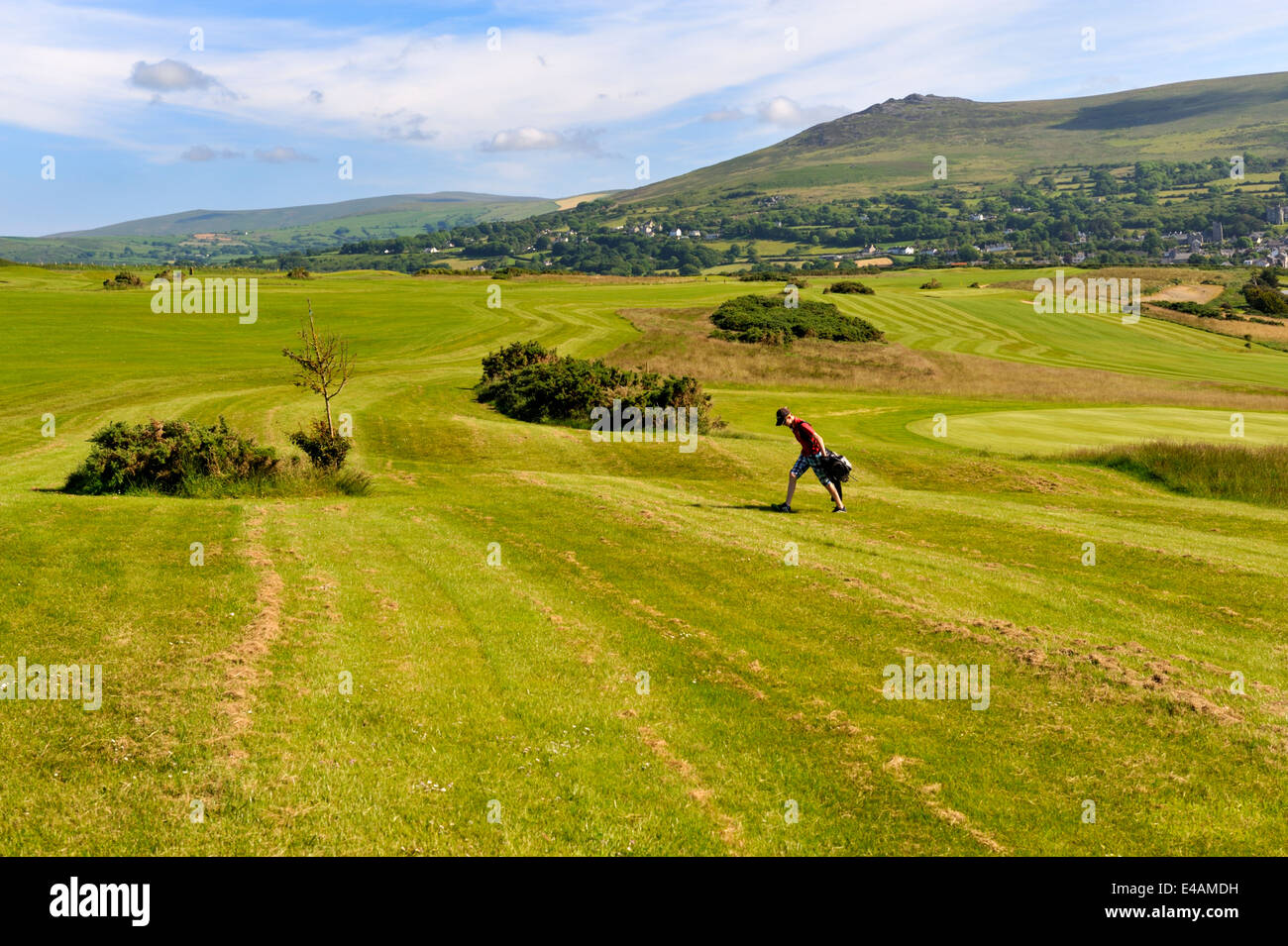 Undulating grounds of Golf course with newly mown grass, Pembrokeshire, Wales, UK Stock Photo