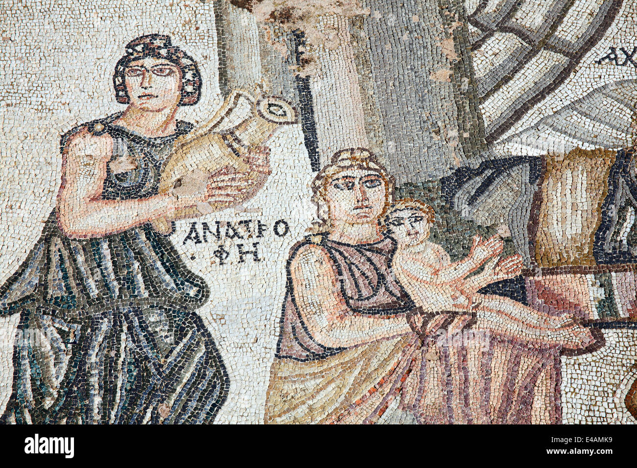 Achilles as a child from the 4th century Roman mosaic of  the first bath of Archilles at the Villa of Theseus, Park, Cyprus Stock Photo