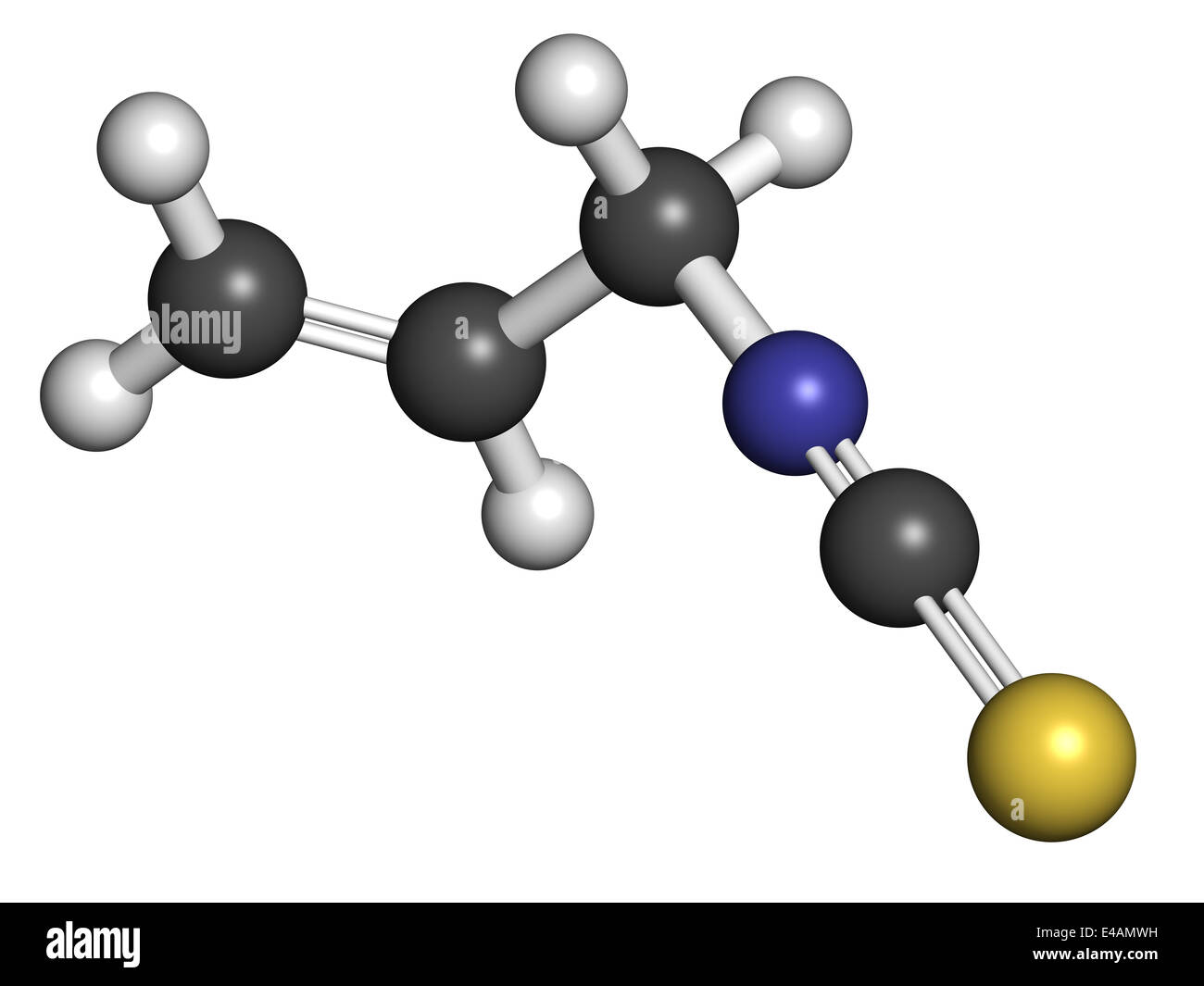 Allyl isothiocyanate mustard pungency molecule. Responsible for pungent taste of mustard, wasabi and radish. Stock Photo