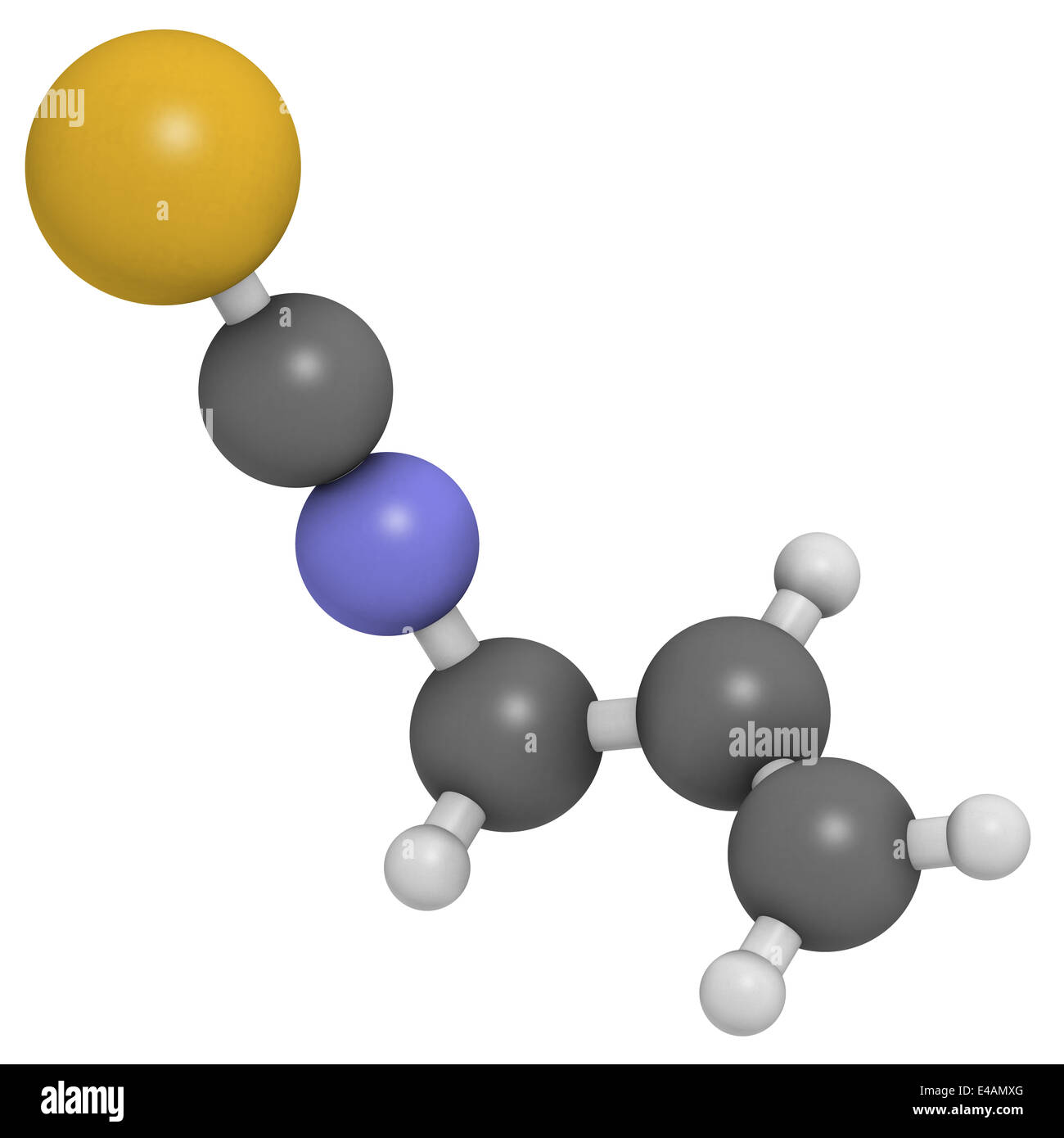 Allyl isothiocyanate mustard pungency molecule. Responsible for pungent taste of mustard, wasabi and radish. Stock Photo