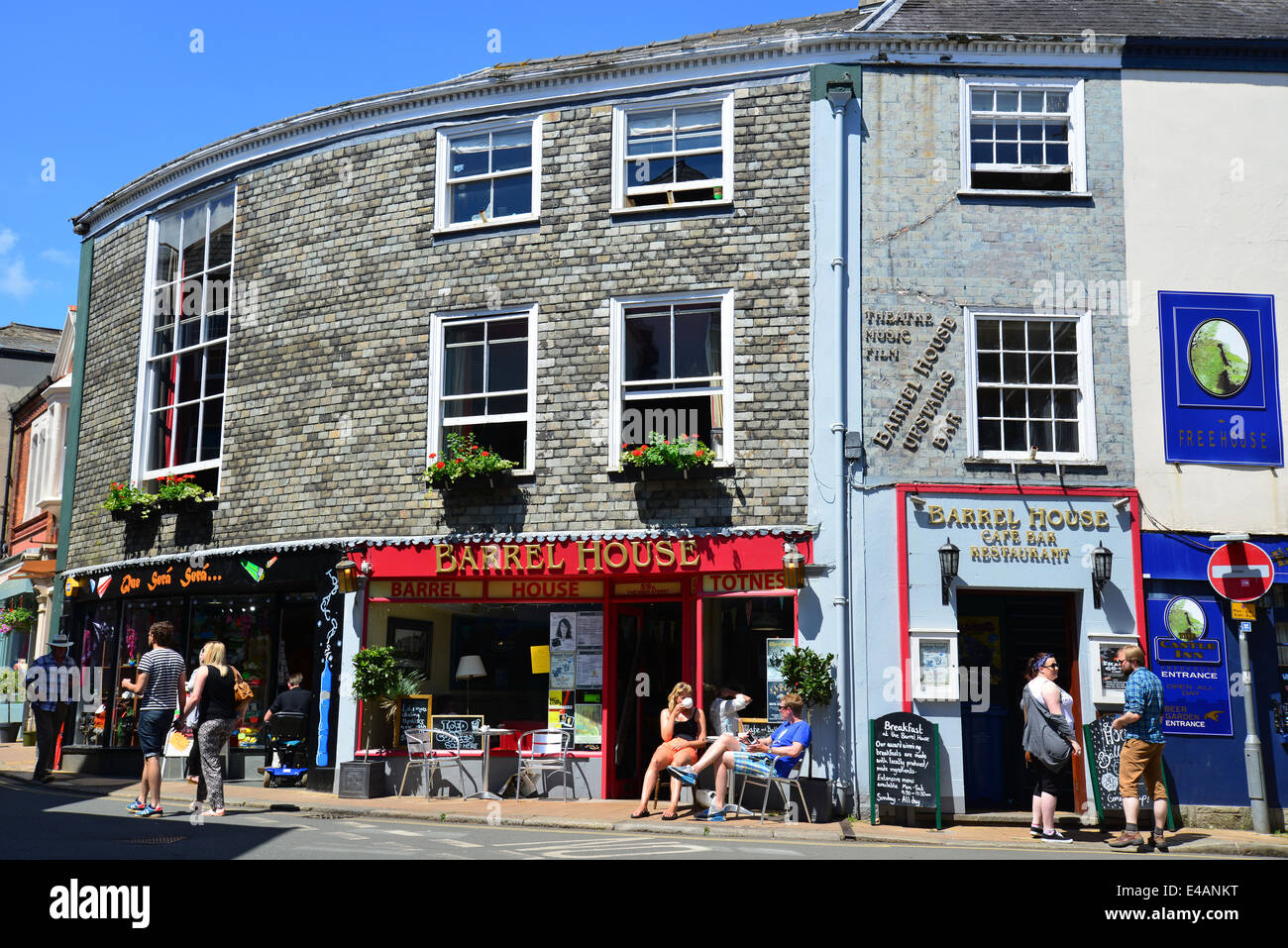 Cafés in High Street, Totnes, Devon, England, United Kingdom Stock Photo