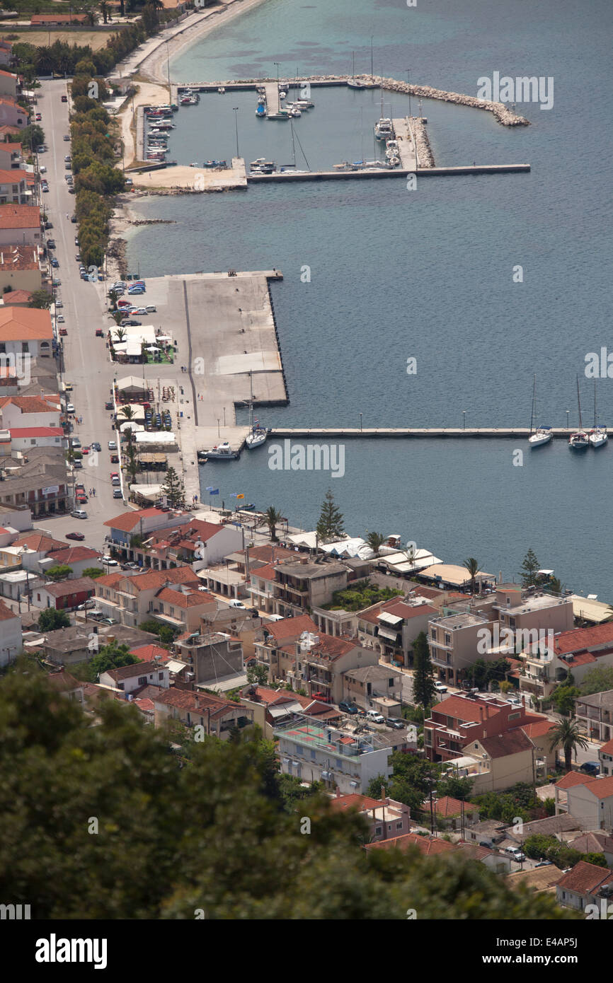 Town of Sami, Kefalonia. Elevated view of the port of Sami on the east ...