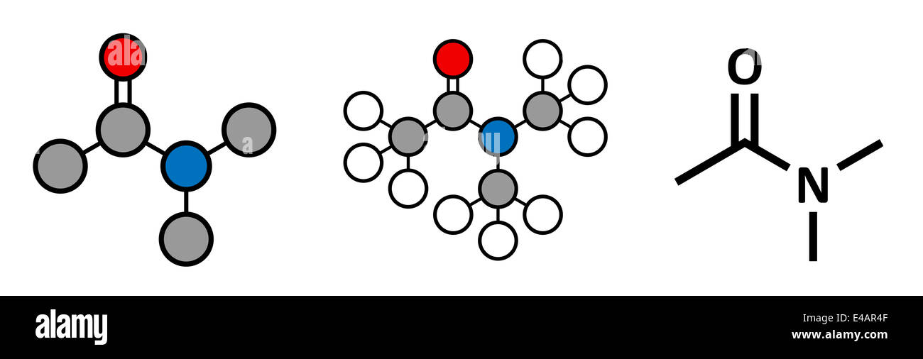 Dimethylacetamide (DMAc) chemical solvent molecule. Stylized 2D