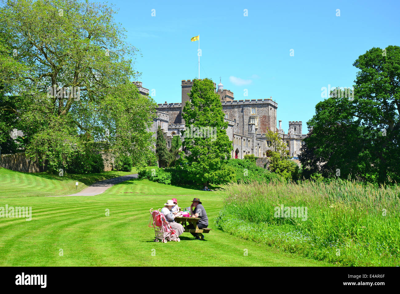 Powderham Castle from gardens, Kenton, Devon, England, United Kingdom Stock Photo