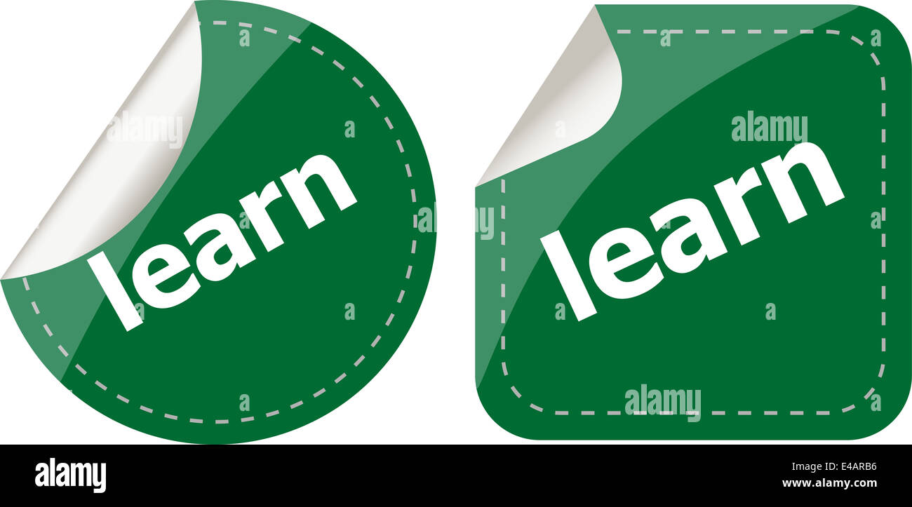 learn word on stickers button set, label Stock Photo - Alamy