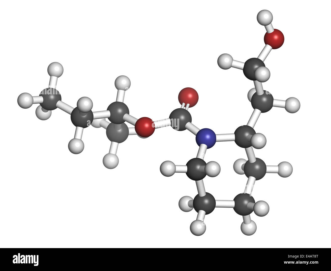 Icaridin (picaridine) insect repellent molecule. Atoms are represented ...