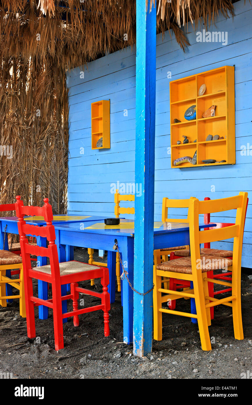 Colorful beach bar at Therma ('Empros Thermes'), Kos island, Dodecanese, Aegean sea, Greece Stock Photo