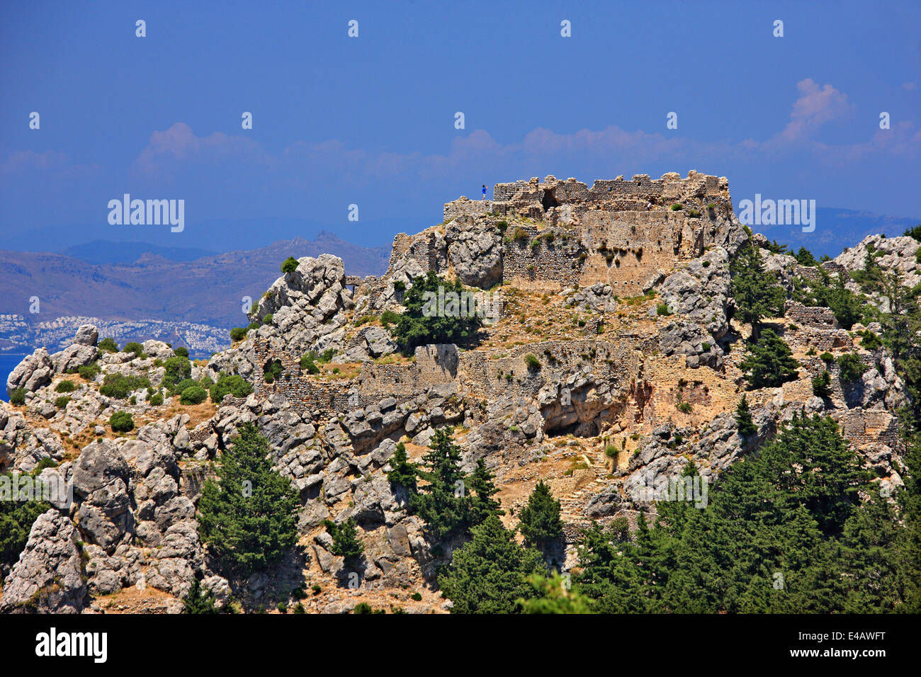 The Castle of Pyli overlooking the strait between Kos island and the Turkish coast (in the background). Dodecanese, Greece. Stock Photo