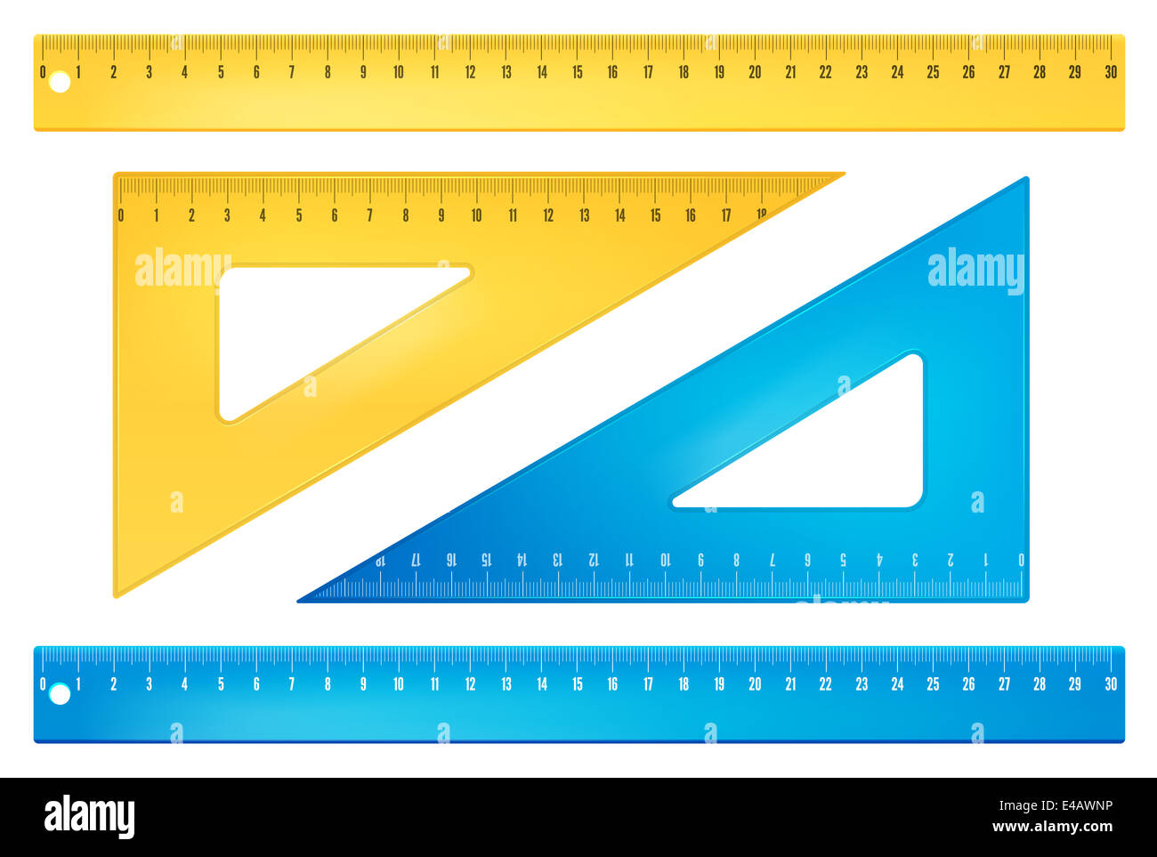 Blue and yellow rulers Stock Photo