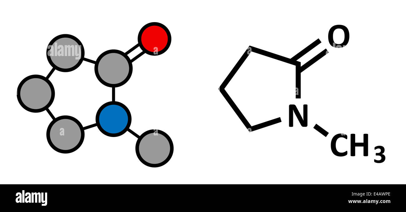 N-methyl-2-pyrrolidone (NMP) chemical solvent molecule. Stylized 2D ...