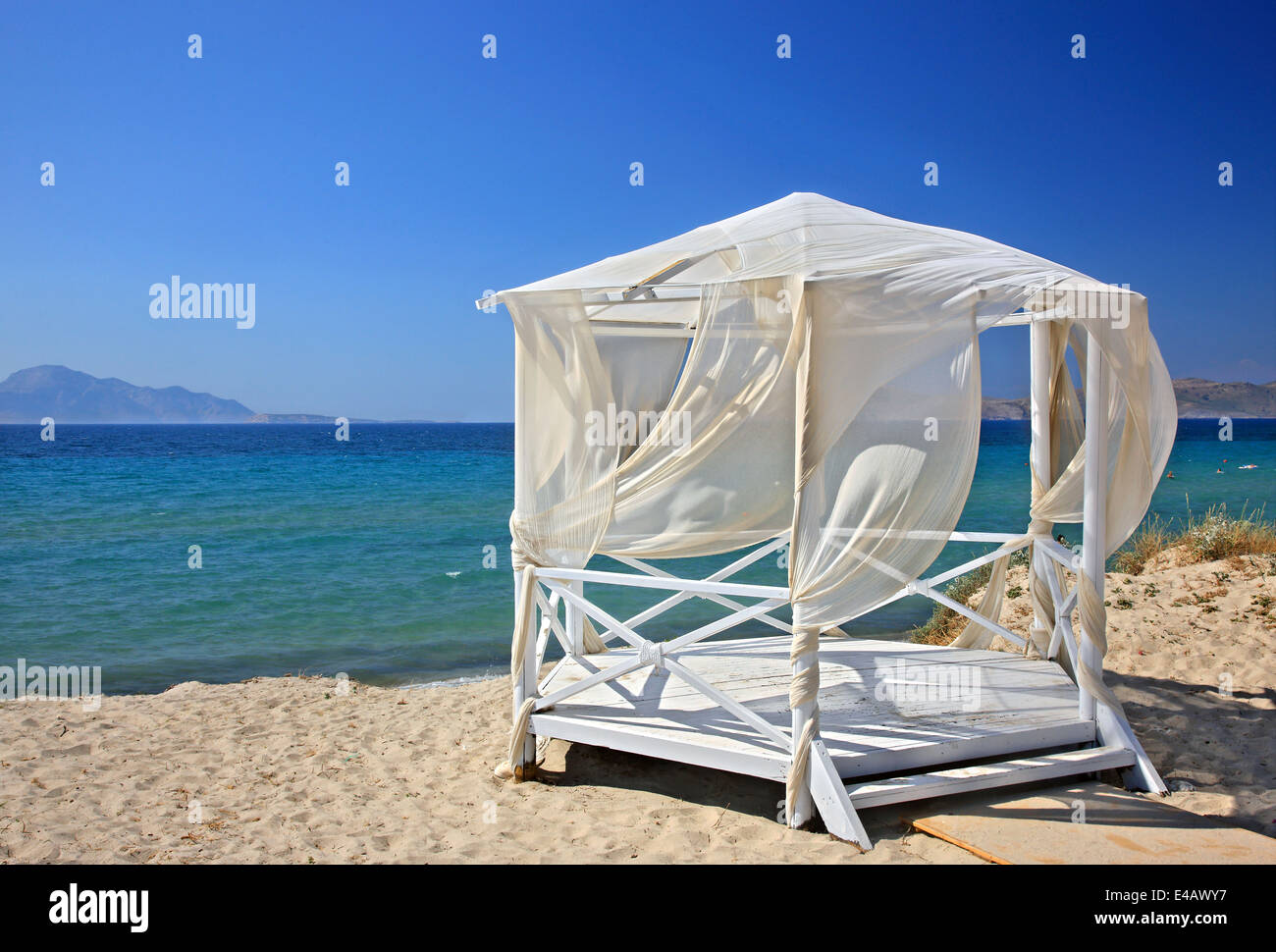Kiosk, used probably for wedding ceremonies, at Marmari beach, Kos island, Aegean sea, Dodecanese, Greece. Stock Photo
