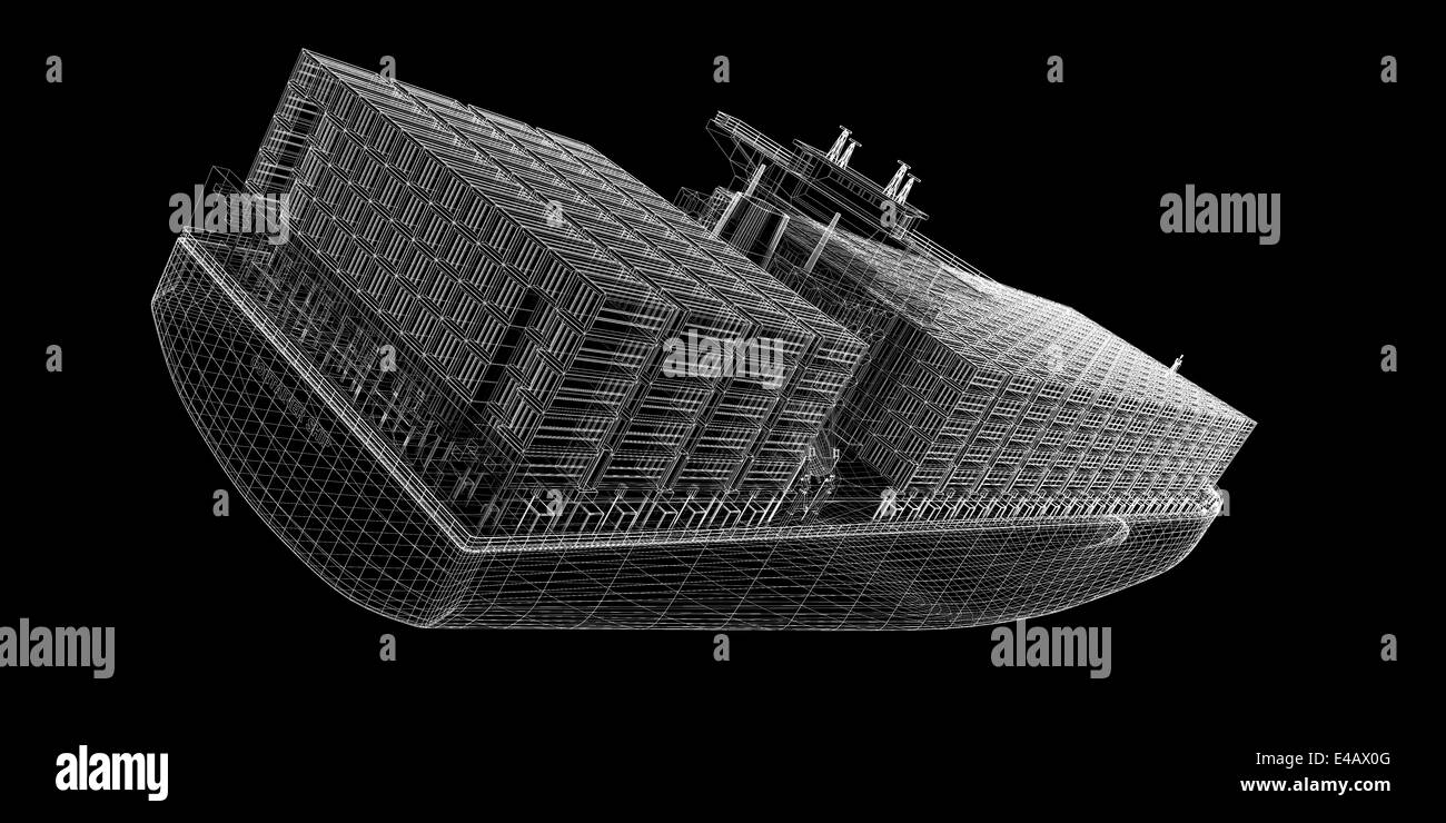 Container Ship Cargo 3D model body structure, wire model Stock Photo
