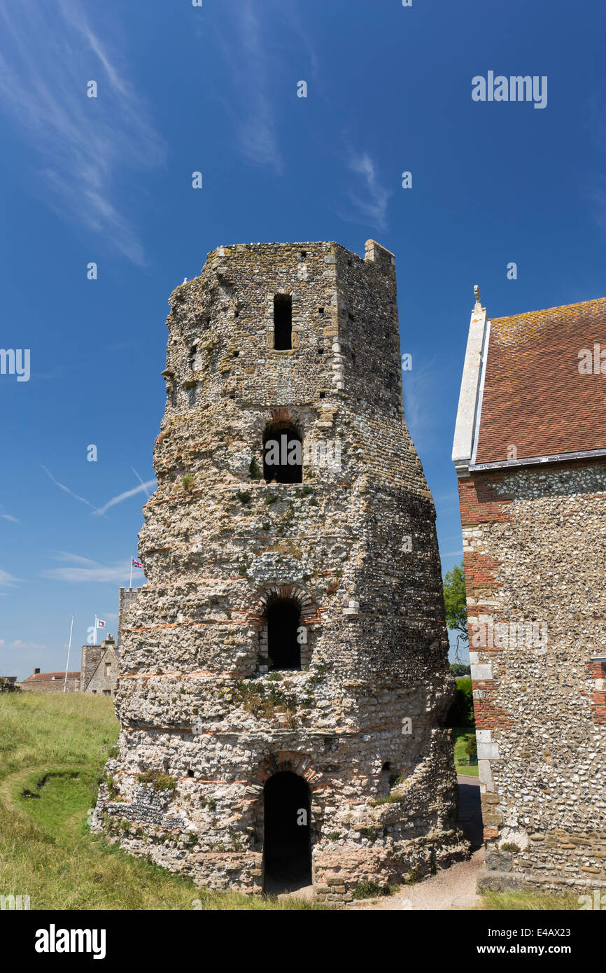 Old Roman Lighthouse and St Mary in Castro Church in Dover Castle Stock Photo
