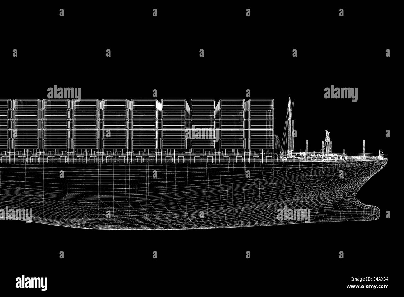 Container Ship Cargo 3D model body structure, wire model Stock Photo