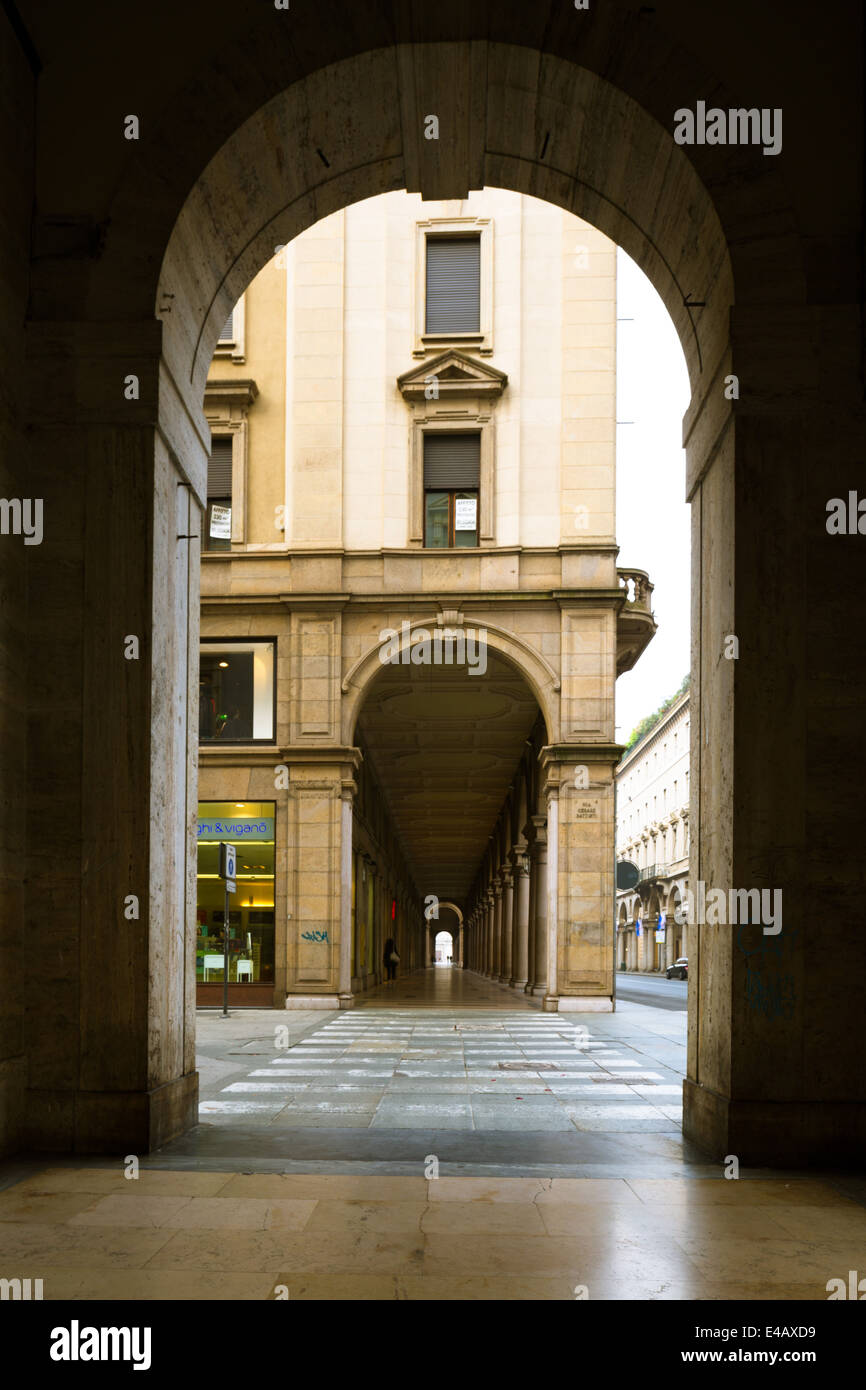 Colonnaded walkway of the Via Roma, Turin, Italy. Stock Photo