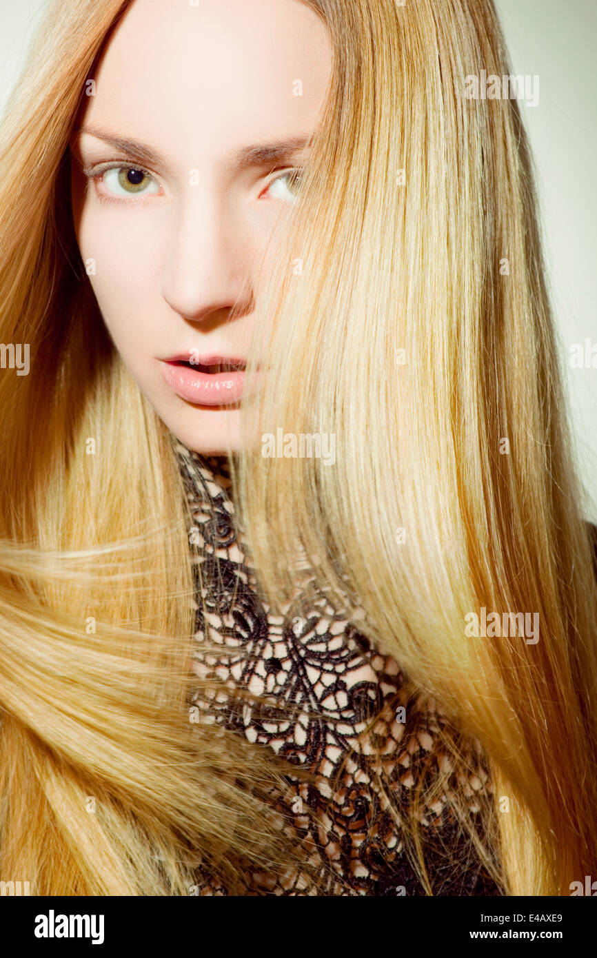 Beautiful woman with long, blonde hair Stock Photo