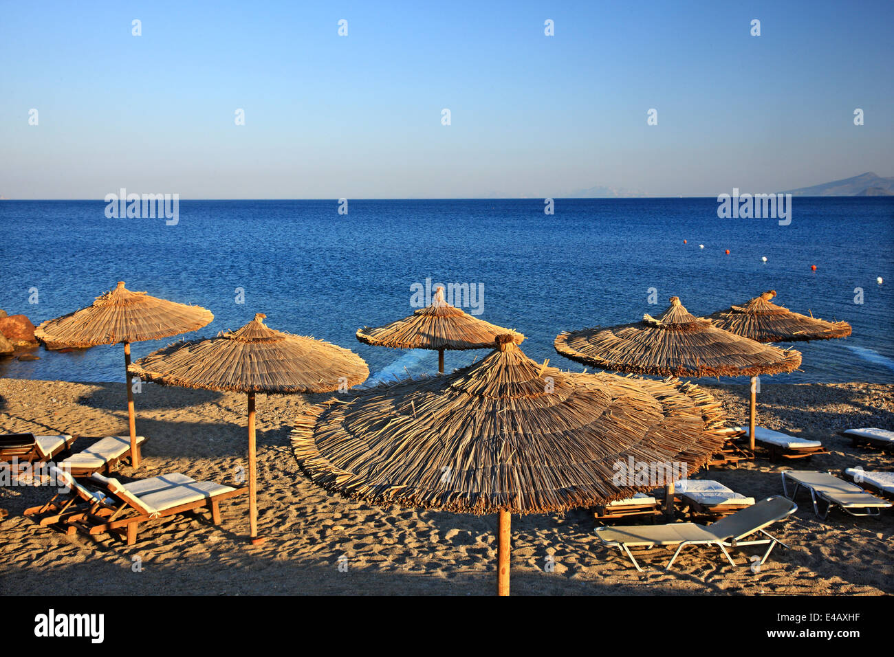 Beach at Kardamaina, Kos island, Dodecanese, Aegean sea, Greece. Stock Photo