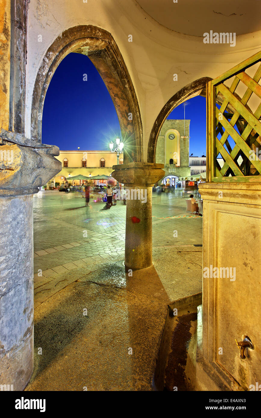 East meets West in the center of Kos town (Eleftherias square), Kos island, Dodecanese, Aegean sea, Greece. Stock Photo
